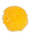 Tête de chrysanthème stabilisé jaune, fleur ronde aux pétales serrés, vue de dessus