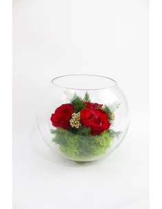 Vase globe déco roses éternelles Rouge