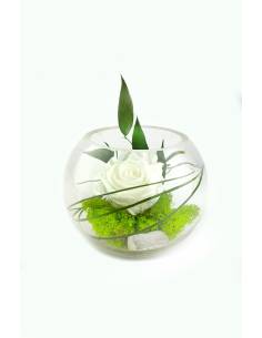 Boule déco rose éternelle Blanche lichen
