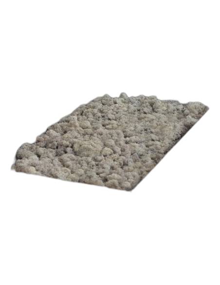 Boîte en carton ouverte remplie de lichen stabilisé naturel, gris clair, en vrac