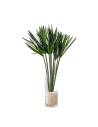 Papyrus stabilisé dans un vase en verre lesté de galets, posé dans un salon