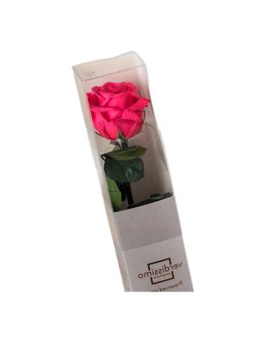 Rose éternelle cerise vintage sur tige en coffret