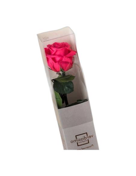 Rose éternelle cerise vintage sur tige en coffret