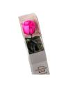 Rose éternelle rose foncé sur tige en coffret