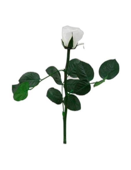 Rose éternelle mini blanche sur tige avec ses feuilles, sans coffret