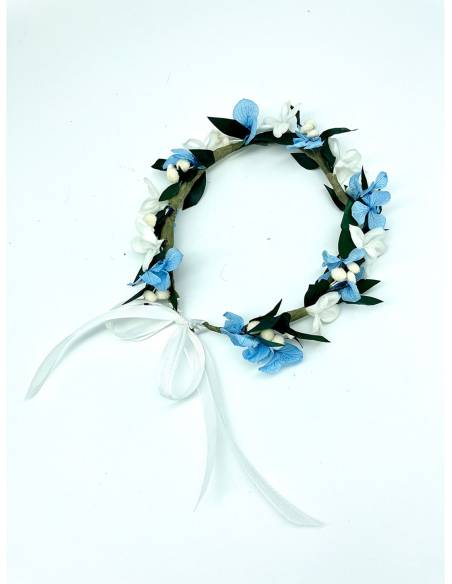 Couronne de fleurs - jasmin blanc et hortensia bleu, vue 4