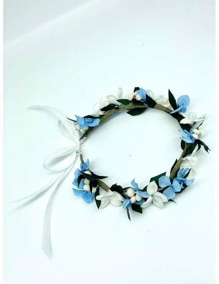 Couronne de fleurs - jasmin blanc et hortensia bleu, vue 3