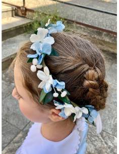 Couronne de fleurs - jasmin blanc et hortensia bleu 2
