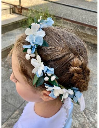 Couronne de fleurs - jasmin blanc et hortensia bleu, vue 2