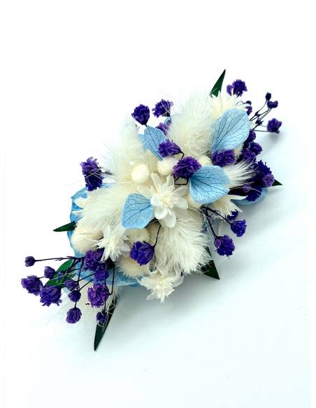 Barrette de Fleurs Préservées - Douceur bleutée