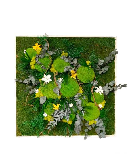 Tableau végétal stabilisé carré XL orchid Jaune et Blanc
