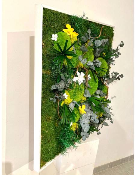 Tableau végétal stabilisé carré XL orchid Jaune et Blanc, vue 2