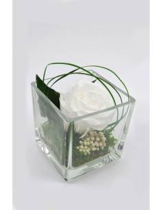 Cube déco rose éternelle Blanche nature