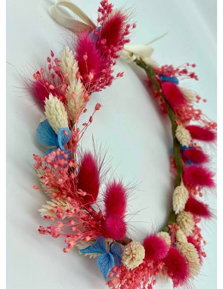 Couronne de fleurs - Hortensia et fleurs sechées, vue 3