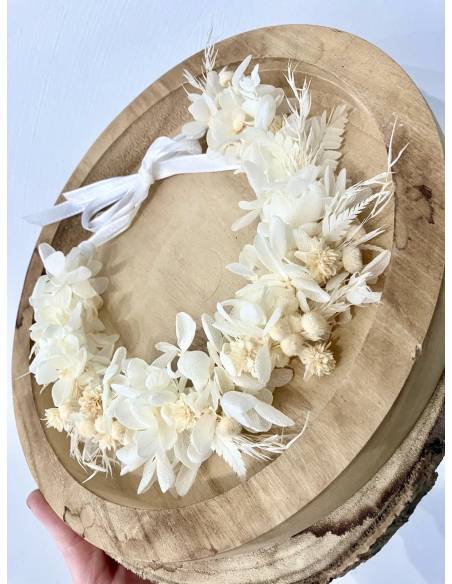 Couronne de fleurs - Hortensia blanc beige naturel, vue 1
