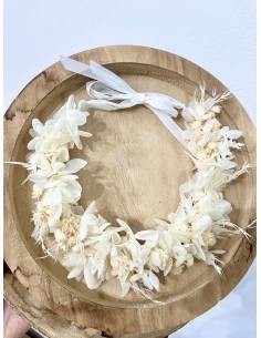 Couronne de fleurs - Hortensia blanc beige naturel