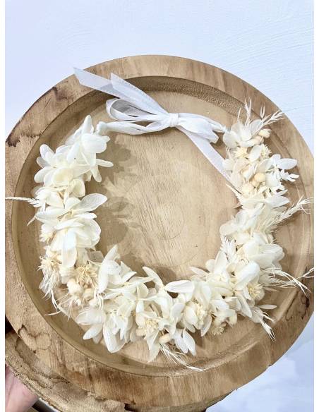 Couronne de fleurs - Hortensia blanc beige naturel