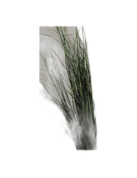 Gerbe de xérophyllum stabilisé retombant d'un vase en bois, vue rapprochée